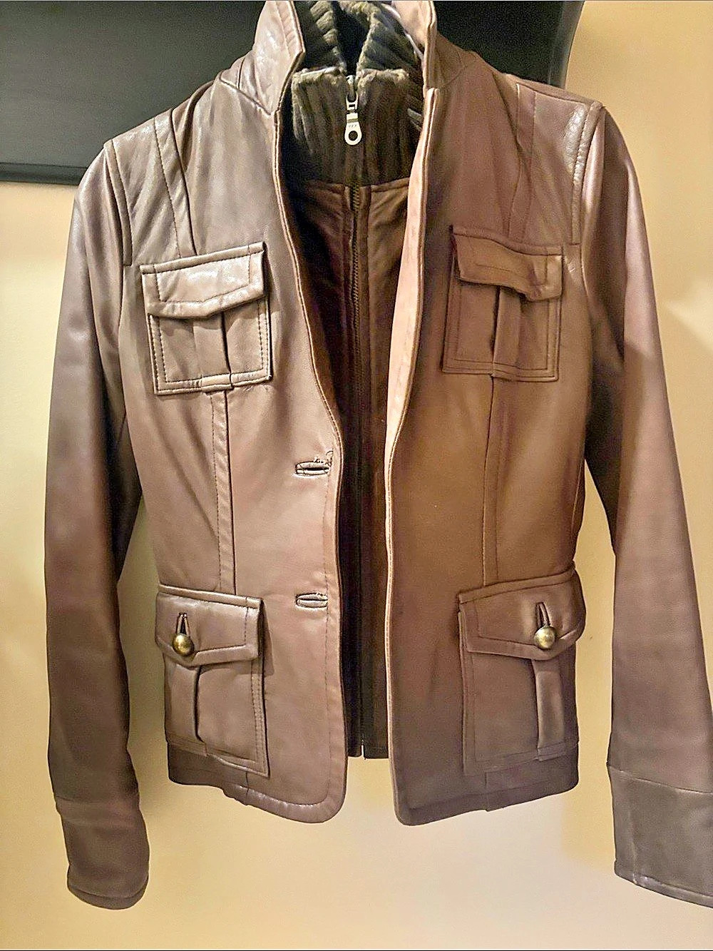 Sandra Angelocci Leather Utility Jacket Brown Small